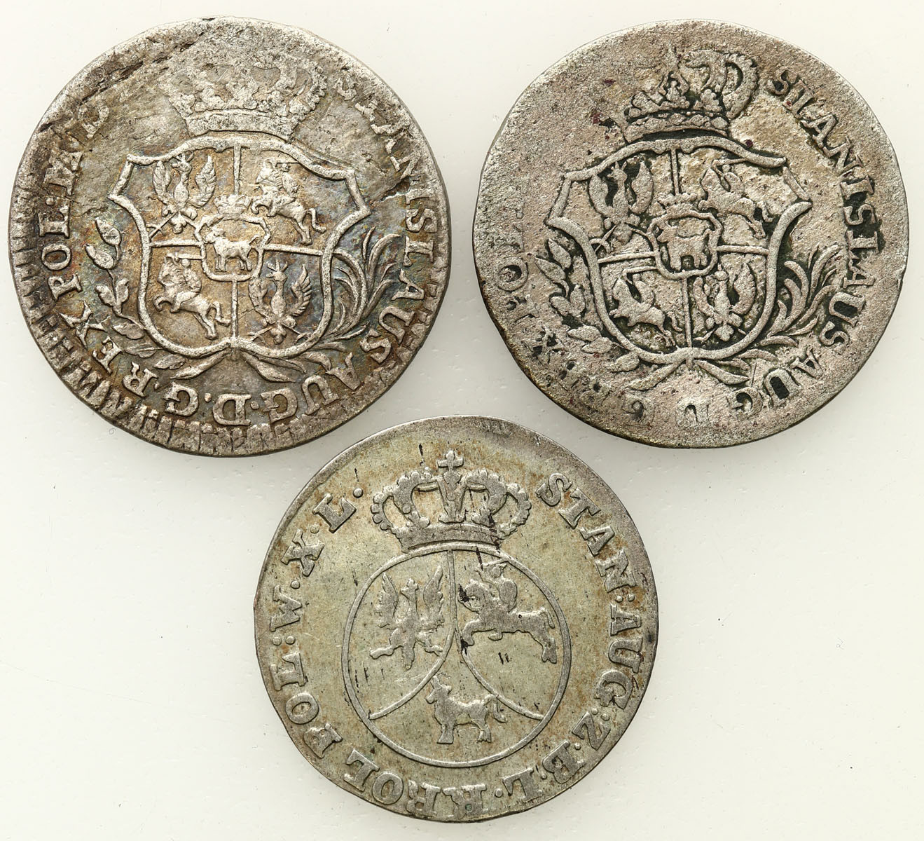 Stanisław August Poniatowski. 2 grosze 1766, 1767, 10 groszy 1790, zestaw 3 monet